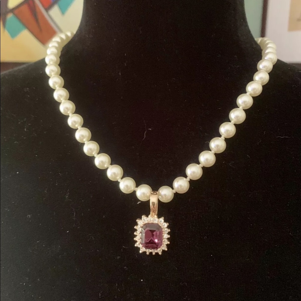 ROMAN Faux Pearl Cabochon Crystal Bead PENDANT